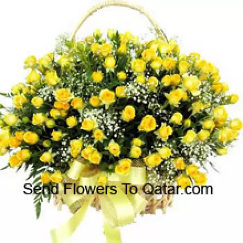 A Beautiful Arrangement Of 100 Yellow Roses With Seasonal Fillers