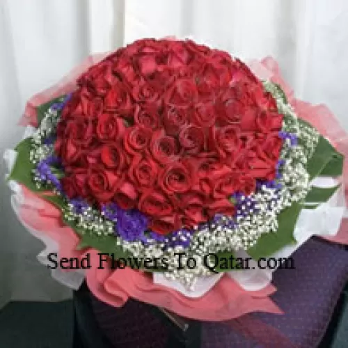 Bunch Of 100 Red Roses With Fillers