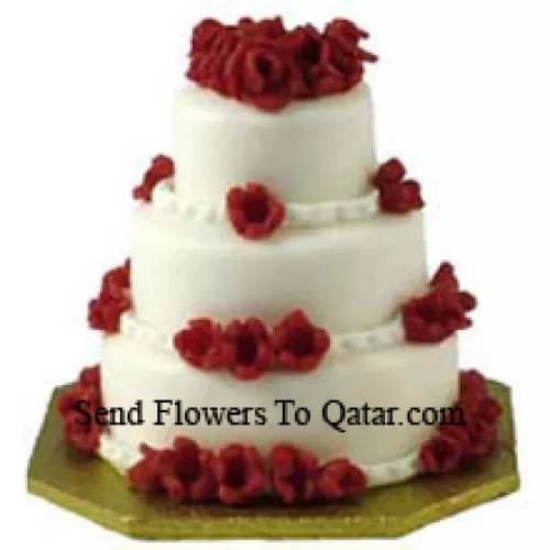 3 Tier, 6 Kg (13.2Lbs) Vanilla Cake. To Change The Flavor You Can Specify The Flavor You Require In "The Instructions For The Florist" Column which will appear when you will go through the shopping process