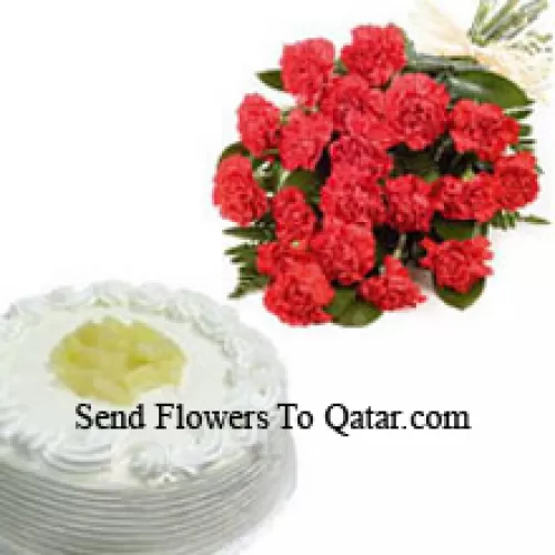 Bunch Of 12 Carnations With 1 Kg Pineapple Cake